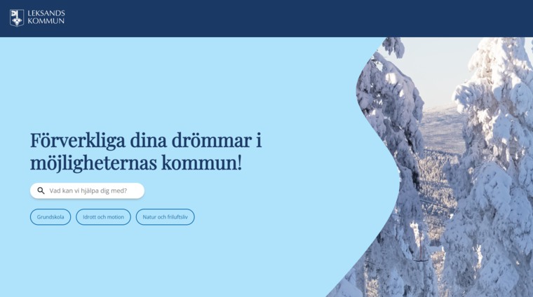Skärmbild på Leksands kommuns nya hemsida.