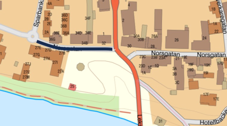 En kartbild som visar den avstängda vägen